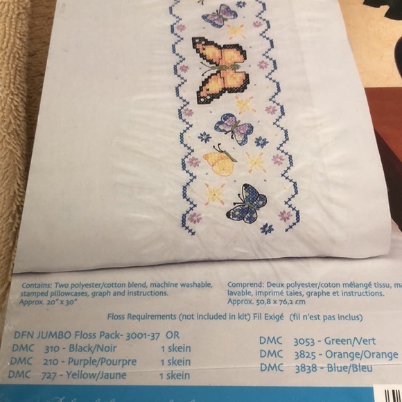JanLynn Butterflies Embroidery Pillowcase 2 Pak 20 x 30 Stamped Cross Stitch - Picture 7 of 7